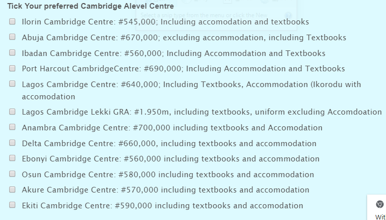 Cambridge A Level school fees in Nigeria